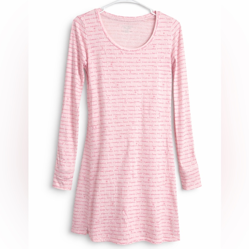 VINTAGE Victoria's Secret Logo Script Nightshirt - Pink Long Sleeve - XS